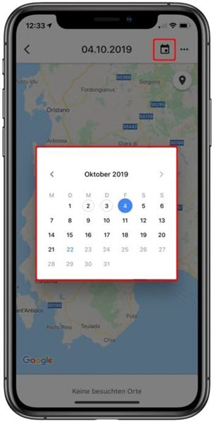 Datum auswählen für Standortverlauf auf Google Maps