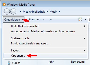  Organisieren Windows Media Player