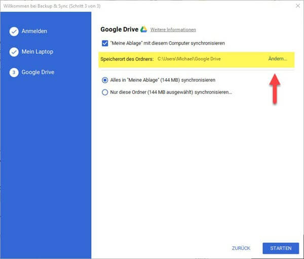  Speicherort ändern Google Drive 