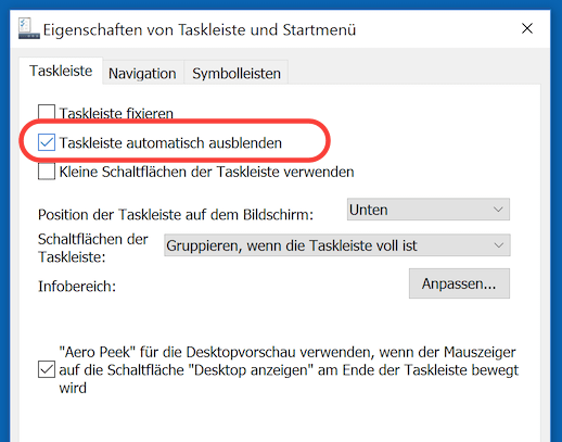  Taskleiste automatisch ausblenden Windows 8/7